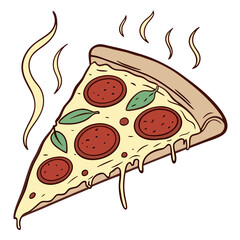 Pepperoni pizza slice with basil and steam cheese melted cheese