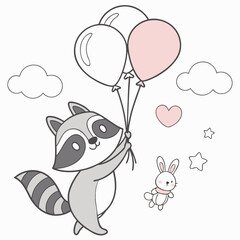 A Funny Racoon with holding a heart in a Soft pastel theme – Soft Pastel palette SVG illustration