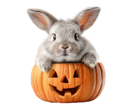 Cute bunny pumpkin Halloween animal autumn orange isolated festive playful object