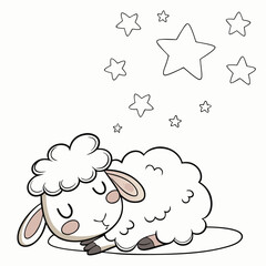 Sleeping sheep dreaming of stars night