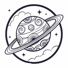 Stylized planet with rings and swirling patterns space galaxy