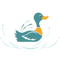Teal duck splashing water with orange chest and beak vector