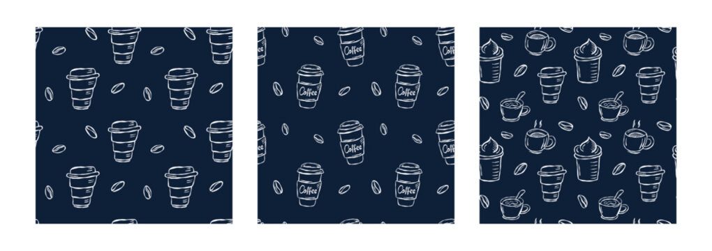 Explore Creative and Stylish CoffeeThemed Patterns in Navy Blue for Unique Designs