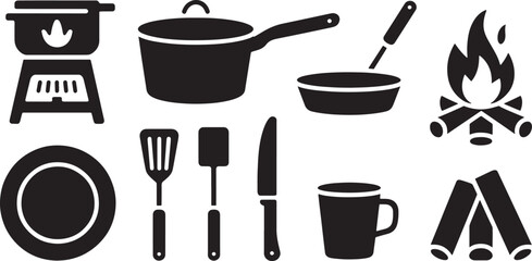  Basic Kitchen Cookware and Utensils Icons Set
