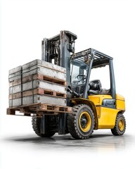 Obraz premium Isolated transparent a road roller and forklift for work on a construction site,