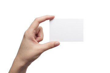 Fototapeta premium hand holding a blank white card on white background