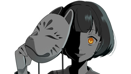 ホラーテイストの狐面を持った少女  © Rio　haduki