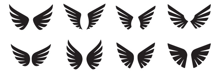 Obraz premium Vector wings collection set black silhouette isolated on white background angel bird tattoo design element on transparent background