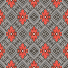 Japanese Flower Hexagon Mosaic Vector Seamless Pattern