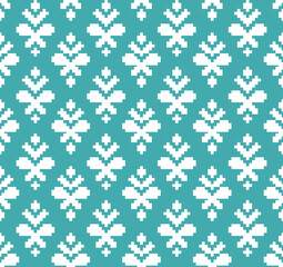 pixel  art white flowers pattern. The flowers are in the shape of triangles and are scattered throughout the background.