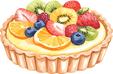 Fruit tart watercolor vector illustration
