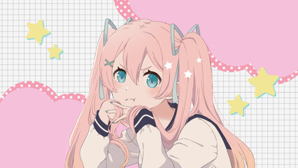 ピンク髪ツインテール女の子のイラスト
