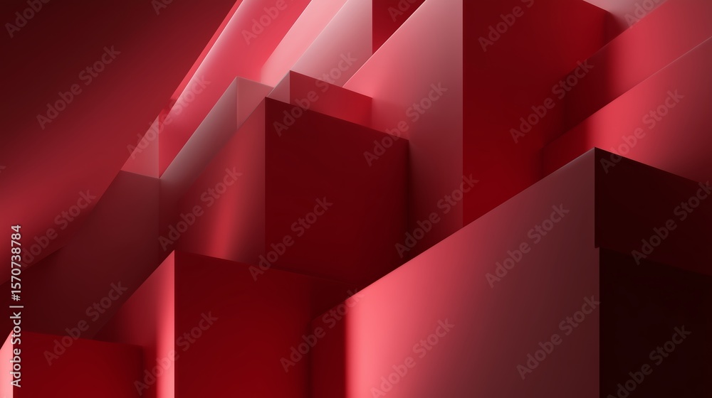 Poster dynamic geometric shapes create vibrant red patterns in modern architecture