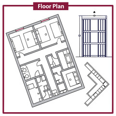 Architectural floor plan with interior details architectural drawing