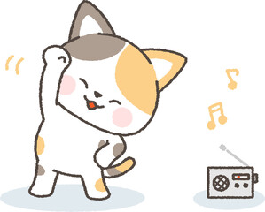 ラジオ体操をする三毛猫