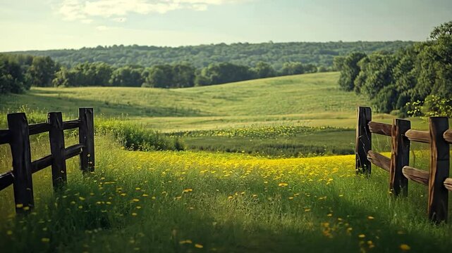 Rural landscape with wooden fence