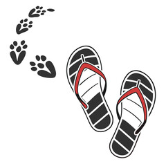 Black white red flip flops paw prints footwear summer