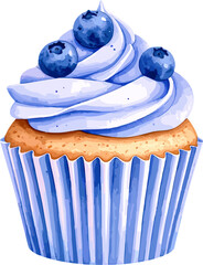 Blueberry cupcake watercolor vector illustration