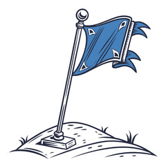 Blue flag on pole with triangular pattern illustration