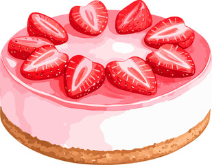 Strawberry cheesecake watercolor vector illustration