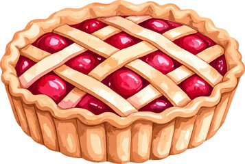 Strawberry pie watercolor vector illustration