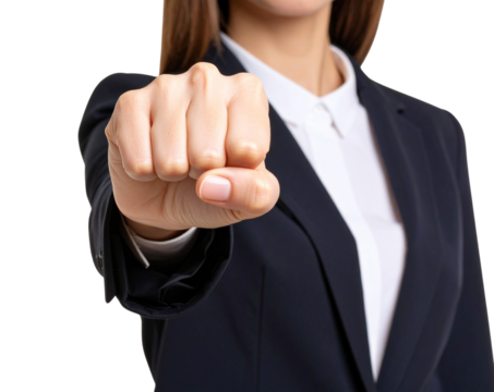 Focused Female Professional Showing Clenched Hand Cut Out on Transparent Background PNG