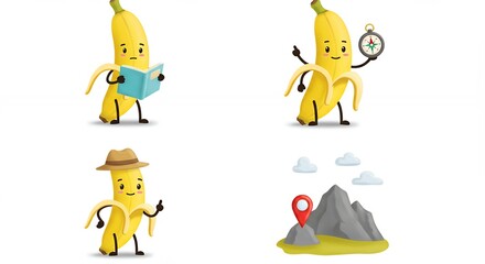 Banana characters set illustration