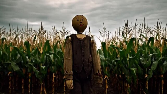 Scarecrow in cornfield