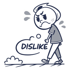 Displeased boy walking with dislike unhappy negative