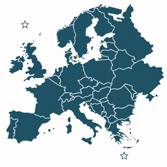 Europe map with country borders and stars political