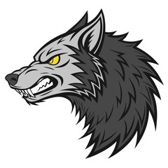 Fierce werewolf head with yellow eyes face animal