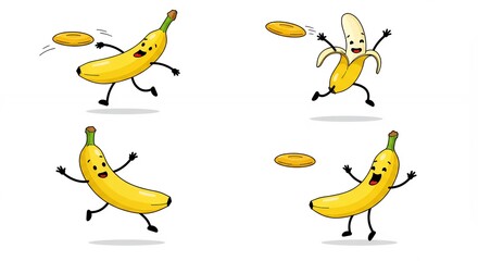 Cute cartoon bananas playing frisbee
