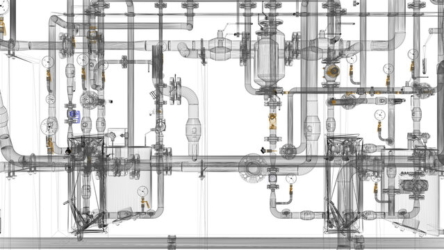 Industrial Boiler Room &ndash; Large-Scale 3D Rendering of Mechanical Equipment and Piping System