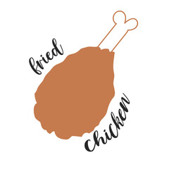 A single crispy fried chicken leg with golden texture, paired with bold hand-lettered text that reads 'Fried Chicken' — simple, tasty, and eye-catching