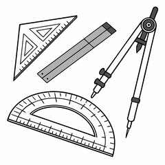 Geometric drawing instruments on white geometry tools