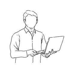 Sketch of a man holding a laptop
