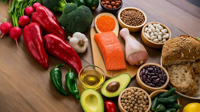 Healthy Eating and Meal Prep Concept, Healthy Food Ingredients for a Balanced Diet. Food Products Representing the DASH Diet Which Was Created to Help Lower High Blood Pressure