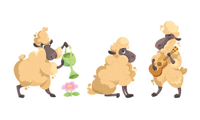 A whimsical cartoon sheep character adorned with various fun props and accessories