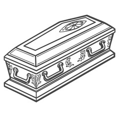 Ornate coffin with decorative handles and floral accents
