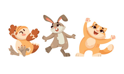 Adorable Cartoon Animal Characters Joyfully Dancing Together in a Colorful Celebration