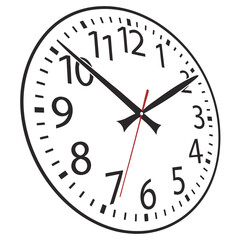 Round clock with black numbers and hands time dial