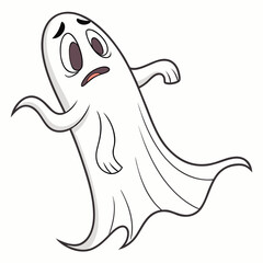 Scared ghost floating with worried expression white