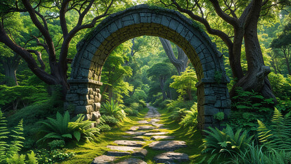 Fototapeta premium Stone Archway in Enchanted Forest Path