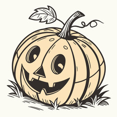 Smiling pumpkin carved with happy face and leaf jack o lantern