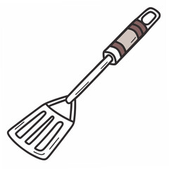 Spatula with brown handle and slotted head kitchen utensil