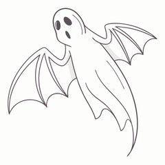 Spooky ghost with bat wings flying halloween
