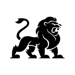 Royal heraldic lions. Black silhouette of a rampant lion and griffins for logo or coat of arms. Premium wild animal crest symbols