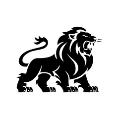 Royal heraldic lions. Black silhouette of a rampant lion and griffins for logo or coat of arms. Premium wild animal crest symbols