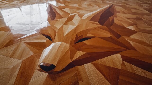 Artisanal wood floor treatment, hand-applied finishing coat, geometric parquet design, pristine varnish application, expert brush technique, mirror-like surface creation, traditional woodworking