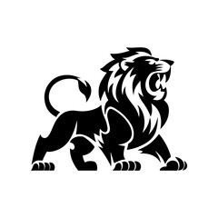 Royal heraldic lions. Black silhouette of a rampant lion and griffins for logo or coat of arms. Premium wild animal crest symbols
